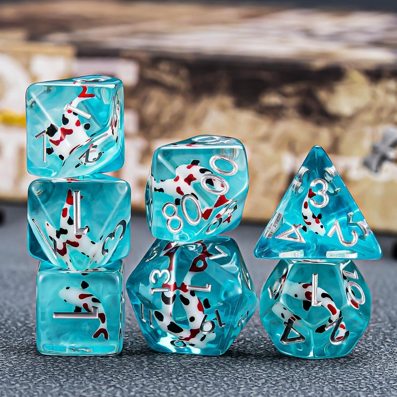 weyano Fish/Animal Resin D&D Dice Set, 7pcs Polyhedral Dice (D4, D6, D8, D10, D12, D20, D%) for Dungeons and Dragons, RPG, MTG, Role Playing Games - Image 4
